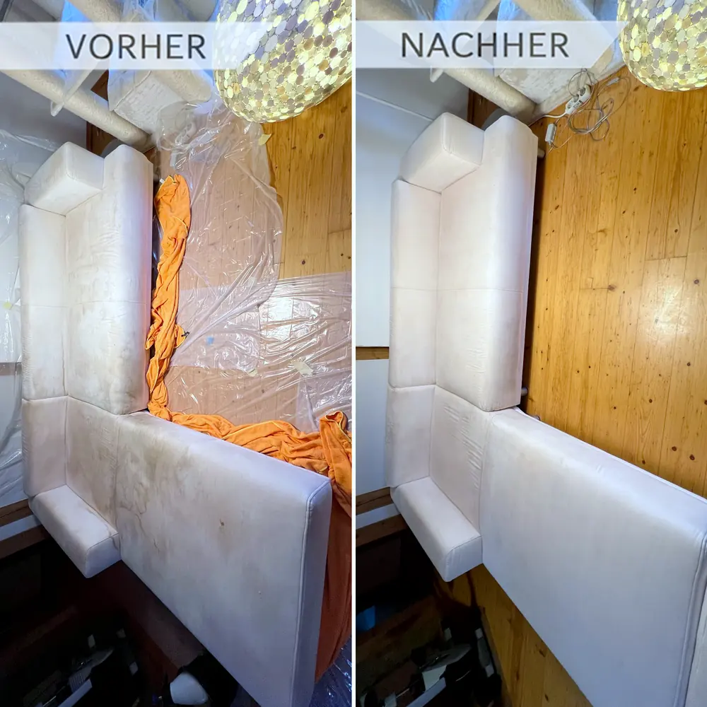 Sofa vor und nach der Polsterreinigung