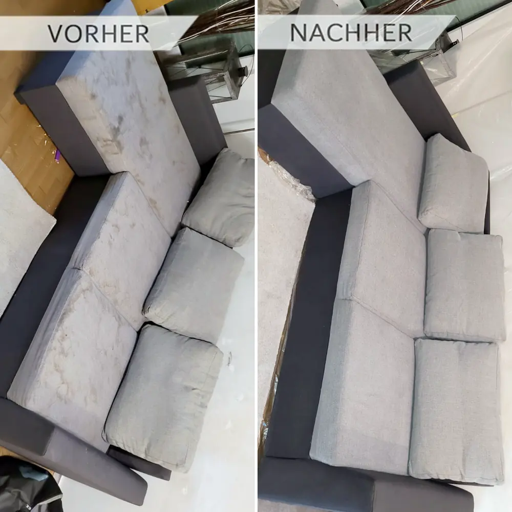 Sofa vor und nach der Polsterreinigung