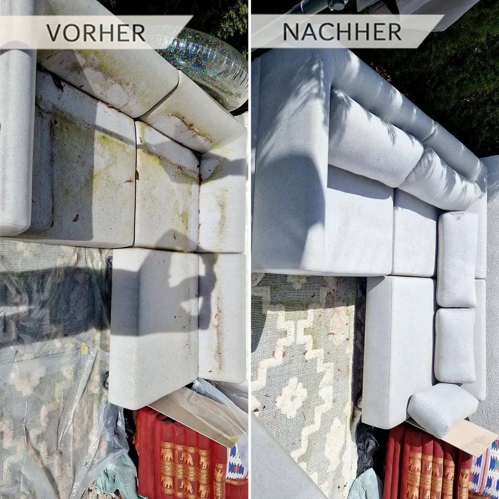 Sofa vor und nach der Polsterreinigung