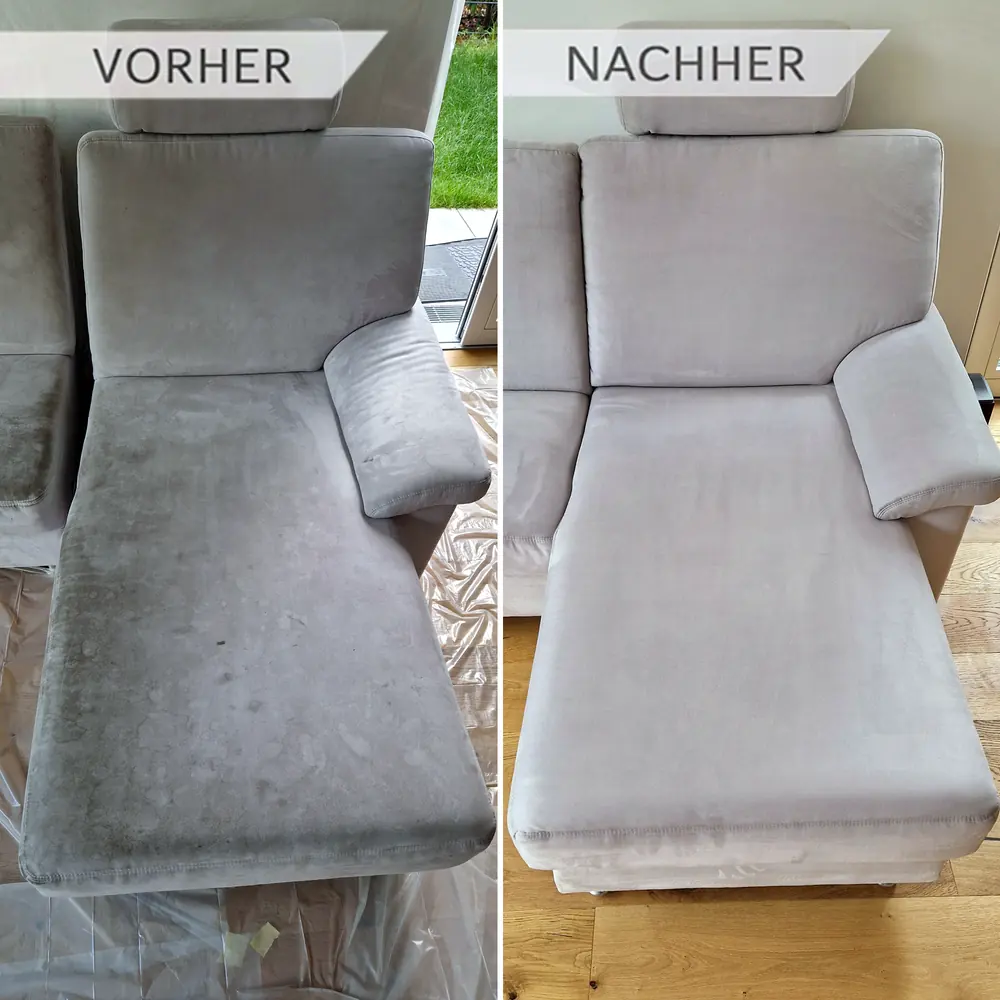 Sofa vor und nach der Polsterreinigung