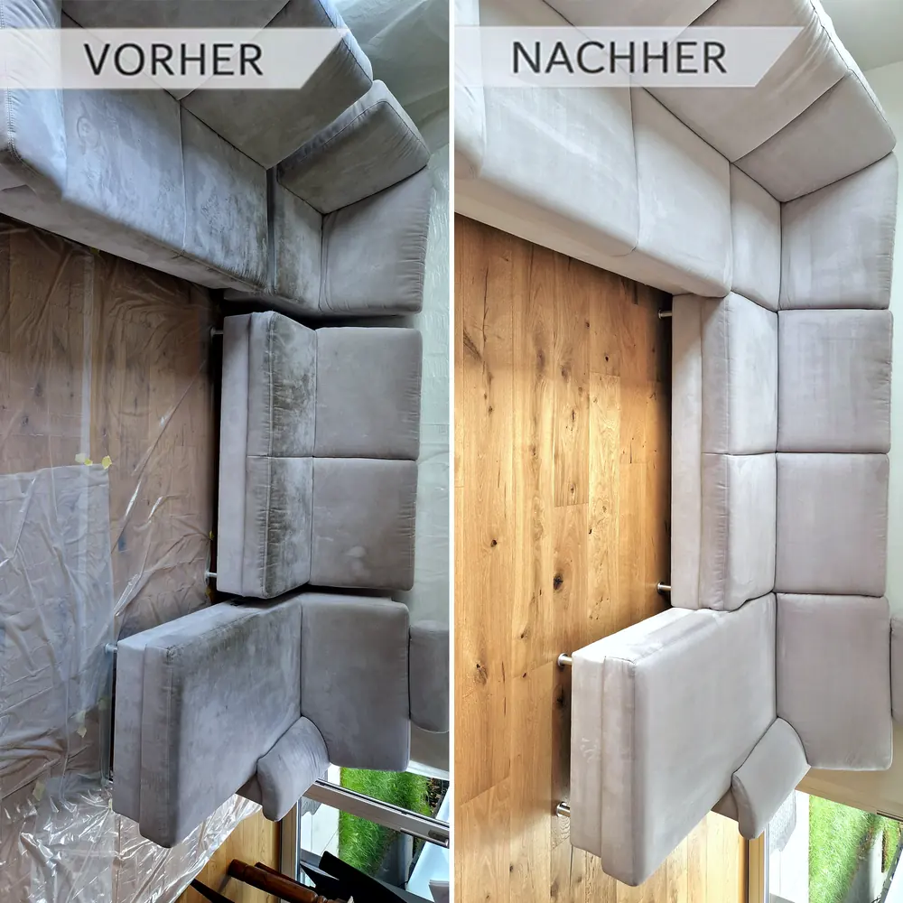Sofa vor und nach der Polsterreinigung