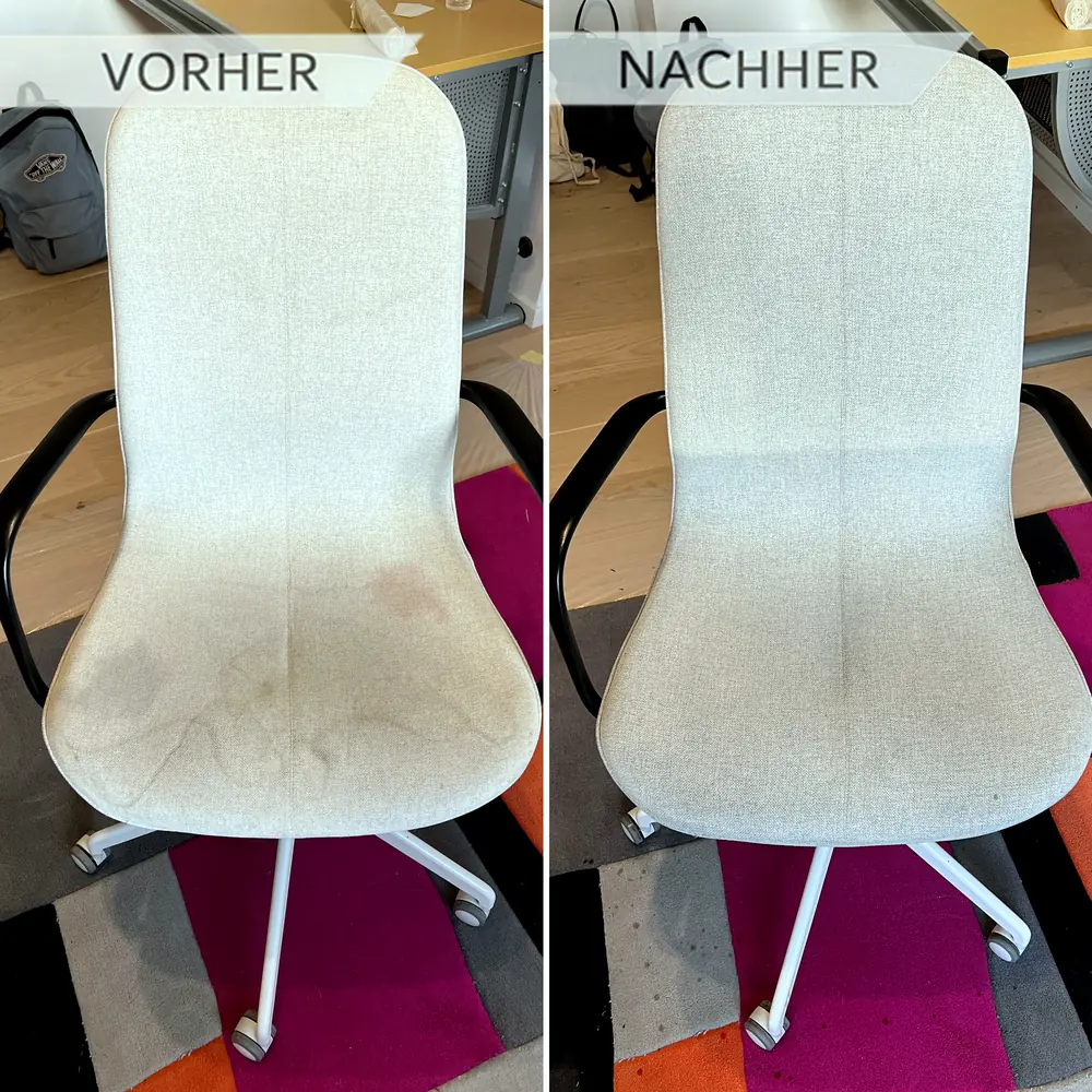 Buerostuhl vor und nach der Polsterreinigung