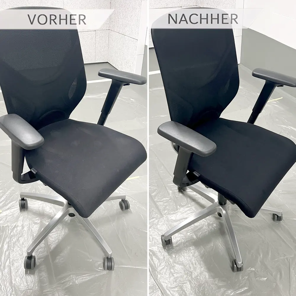 Buerostuhl vor und nach der Polsterreinigung