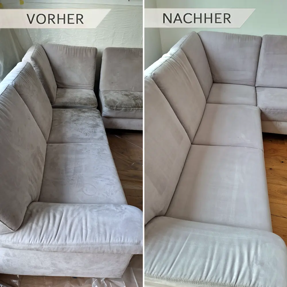 Sofa vor und nach der Polsterreinigung