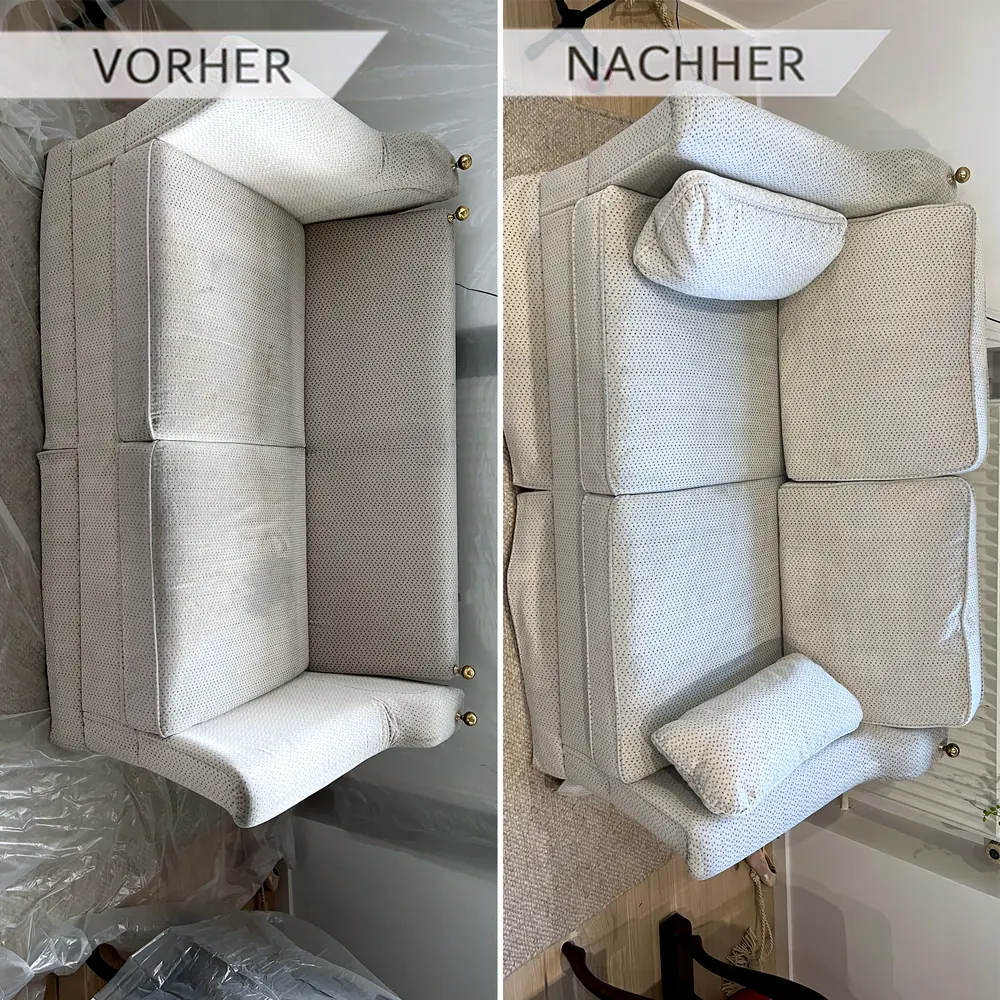 Sofa vor und nach der Polsterreinigung