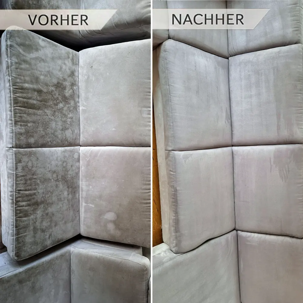 Sofa vor und nach der Polsterreinigung
